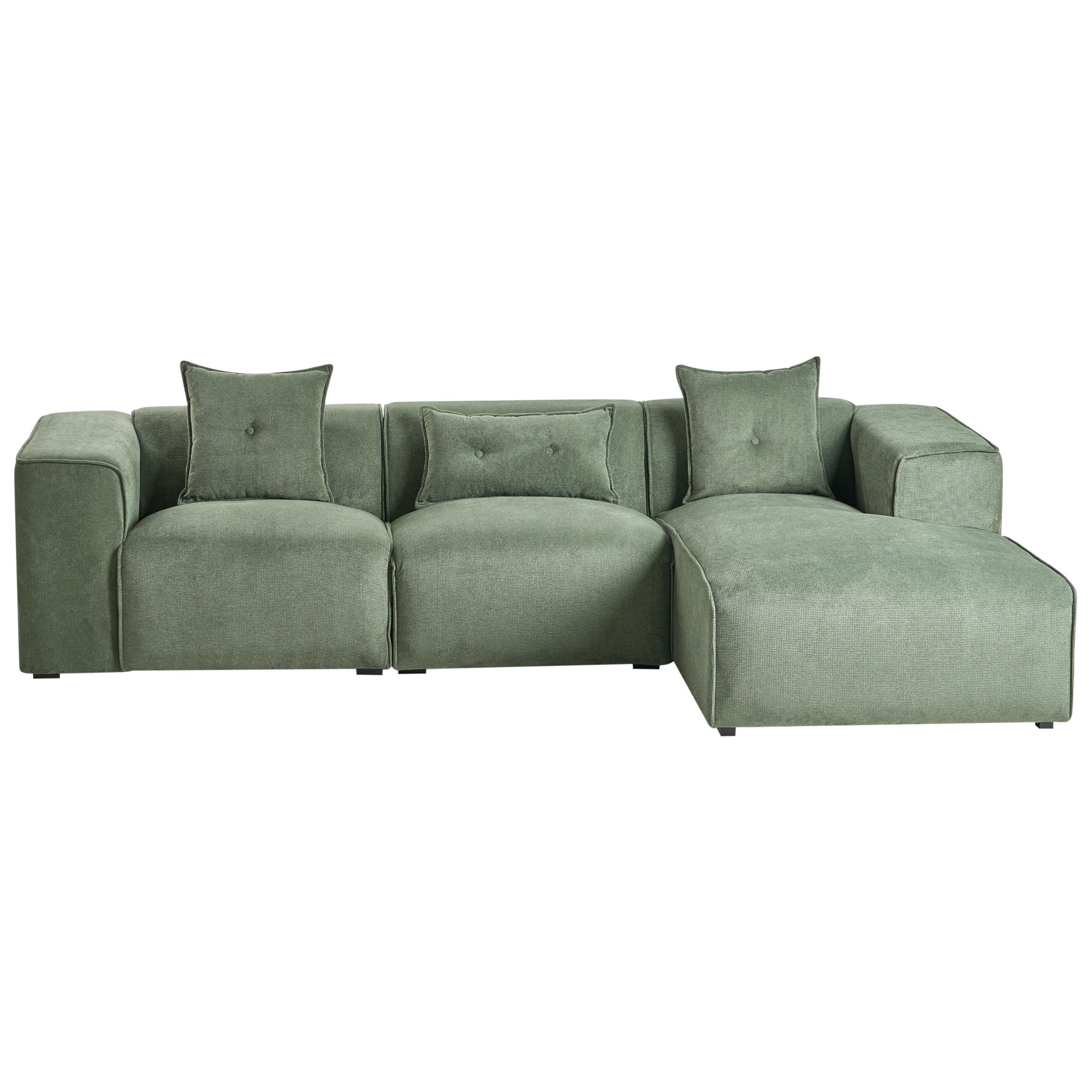 ECKSOFA 3-Sitzer Chenillegewebe Dunkelgrün linksseitig Dolva - Schwarz/Grün, Textil (294/170cm) - Beliani