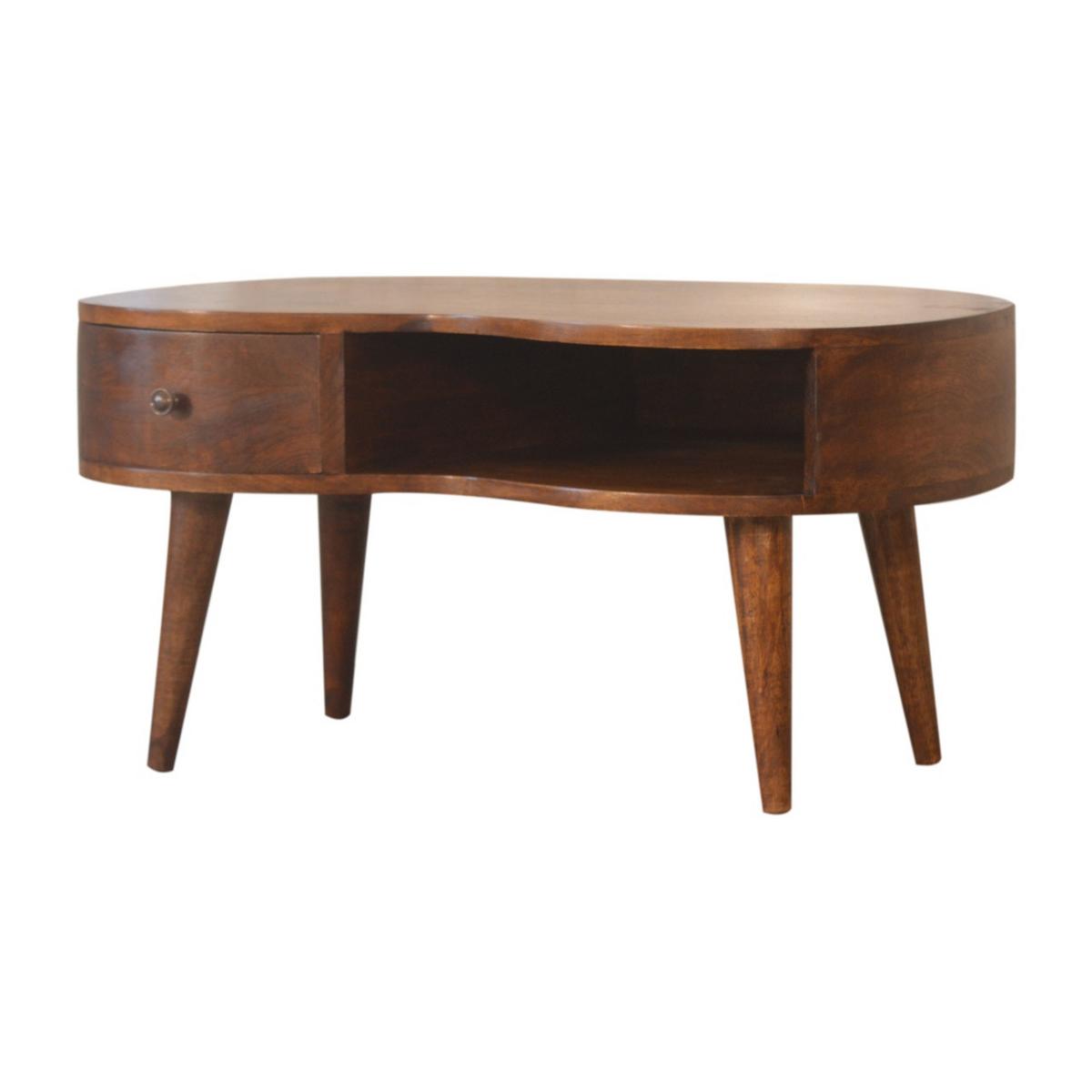 COUCHTISCH Massivholz-Kastanien-Welle, 1 Schublade und offenes Fach, Dunkelbraun - Dunkelbraun/Messingfarben, Mangoholz/Holz (50/80/40cm) - Artisan Furniture
