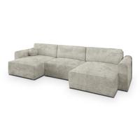 WOHNLANDSCHAFT FENTO Hellgrau Kordstoff mit Schlaffunktion - Hellgrau, Holz (347/90/148cm) - MASSENO