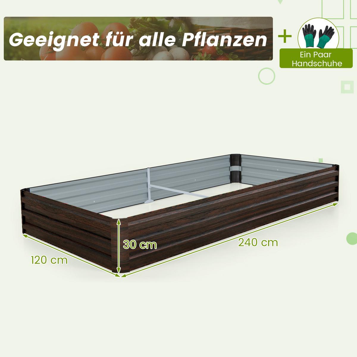 HOCHBEET Braun - Braun, Metall (240/30/120cm) - COSTWAY