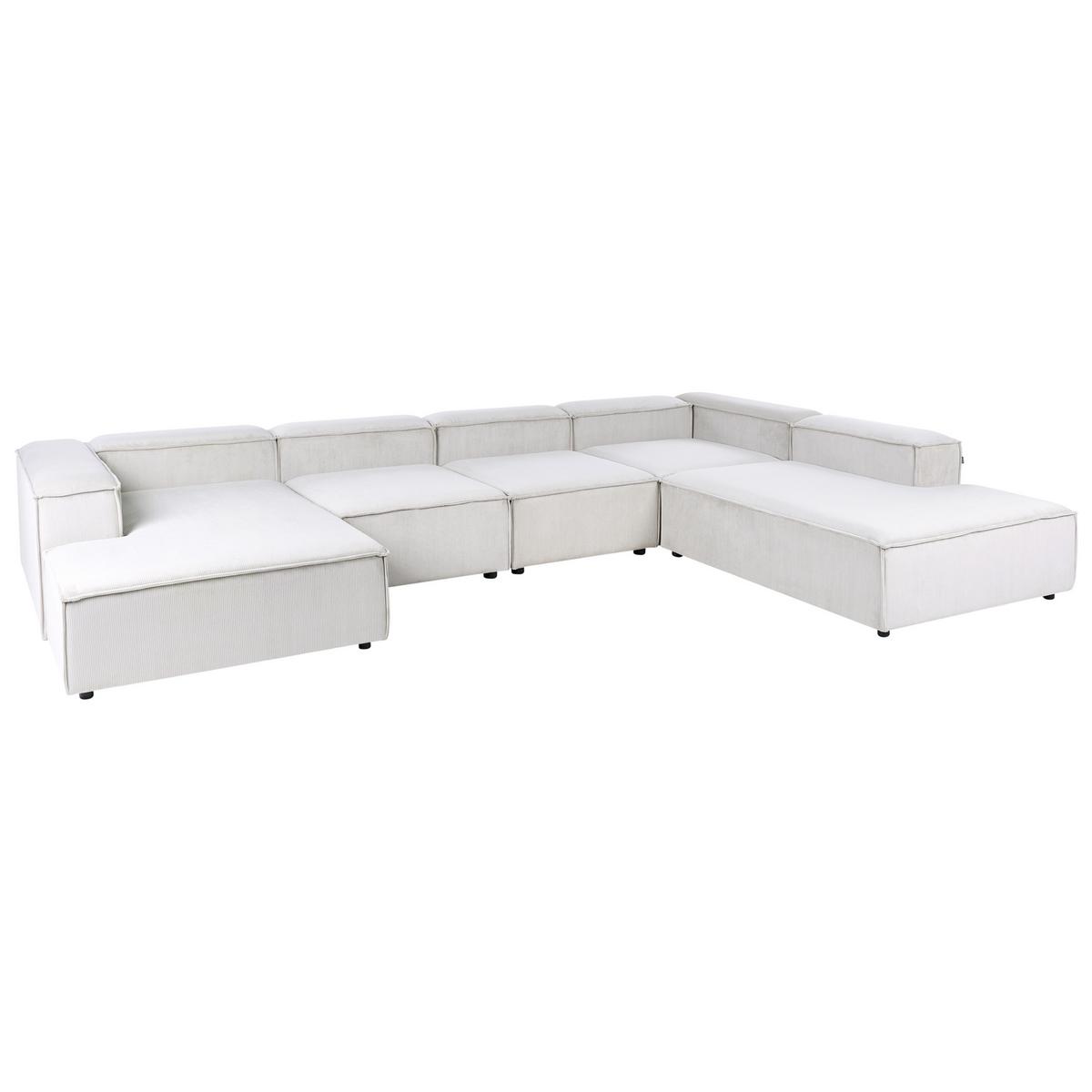 ECKFSOFA Modul 5-Sitzer linksseitig Cremeweiß Cord Ardal - Creme/Schwarz, Textil (414/269cm) - Beliani