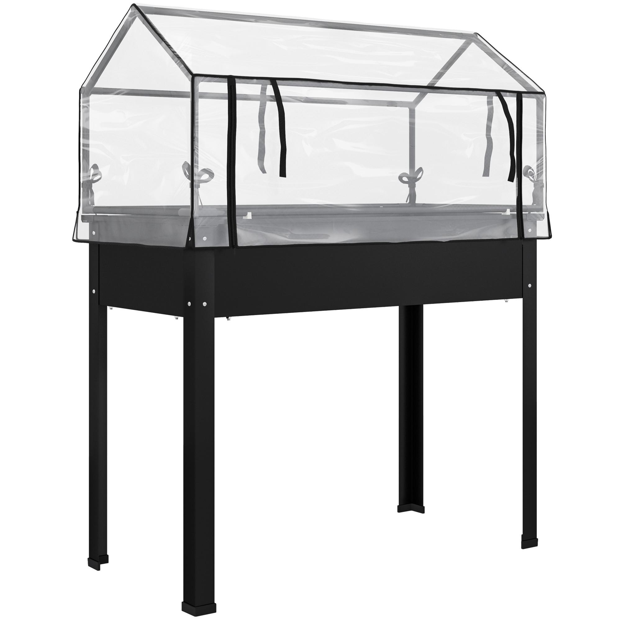 HOCHBEET mit Abdeckung - Schwarz, Metall (48/124/100cm) - Outsunny