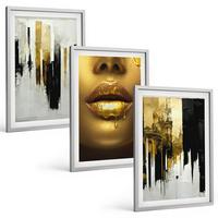 BILDER SET 3er Set - 40x60 cm Silberner Rahmen - Abstrakte Porträtmalerei - Silberfarben, Kunststoff (40/60cm) - TULUP