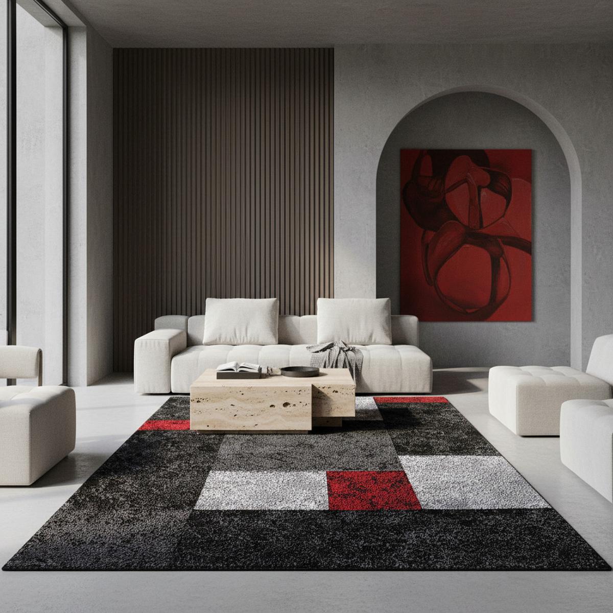 KURZFLORTEPPICH LATEMAR, kariert, Rot, 280 x 370 cm - Rot, Textil (280/370cm) - KADIMA DESIGN