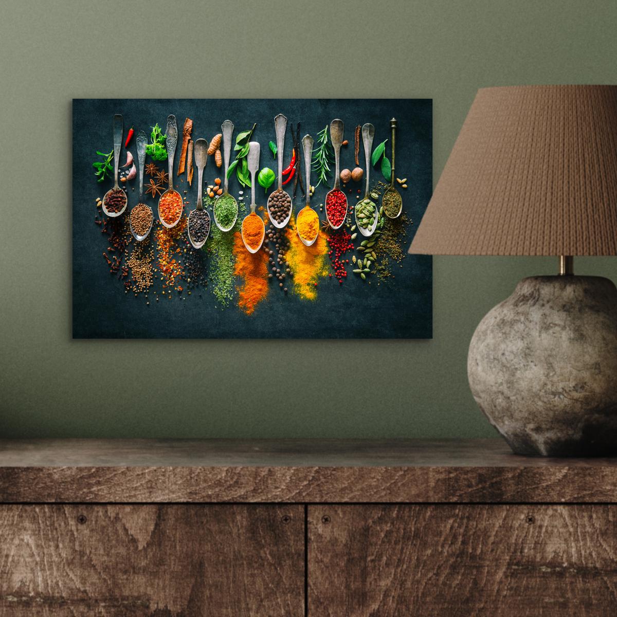 METALLBILD Kräuter - Gewürze - Löffel 30x20 cm - Currygelb, Metall (30/20cm) - MuchoWow