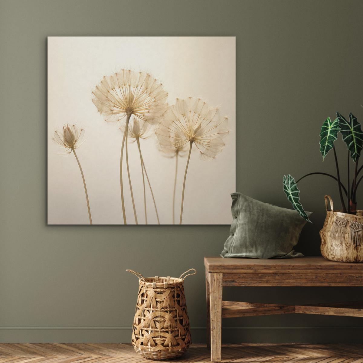 AKUSTIKBILD Sonnenlicht - Löwenzahn - Botanisch - Blumen Akustikpaneele 90x90 cm - Creme, Kunststoff (90/90/0.9cm) - MuchoWow