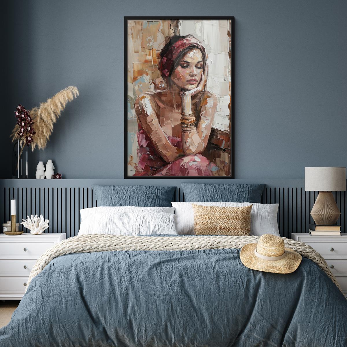 POSTER MIT RAHMEN Frau - Lackierung - Porträt - Modern Bilderleiste 80x120 cm - Altrosa, Papier (80/120cm) - MuchoWow
