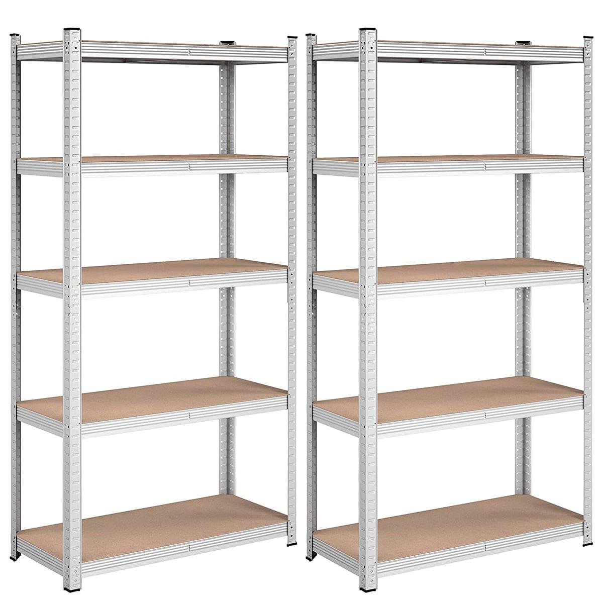 REGALE mit 5 Regalebenen und verstellbaren Brettern - H180 cm - Set aus 2 - Grau, Holzwerkstoff (40/180/9.3cm) - Calicosy