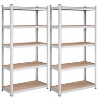 REGALE mit 5 Regalebenen und verstellbaren Brettern - H180 cm - Set aus 2 - Grau, Holzwerkstoff (40/180/9.3cm) - Calicosy