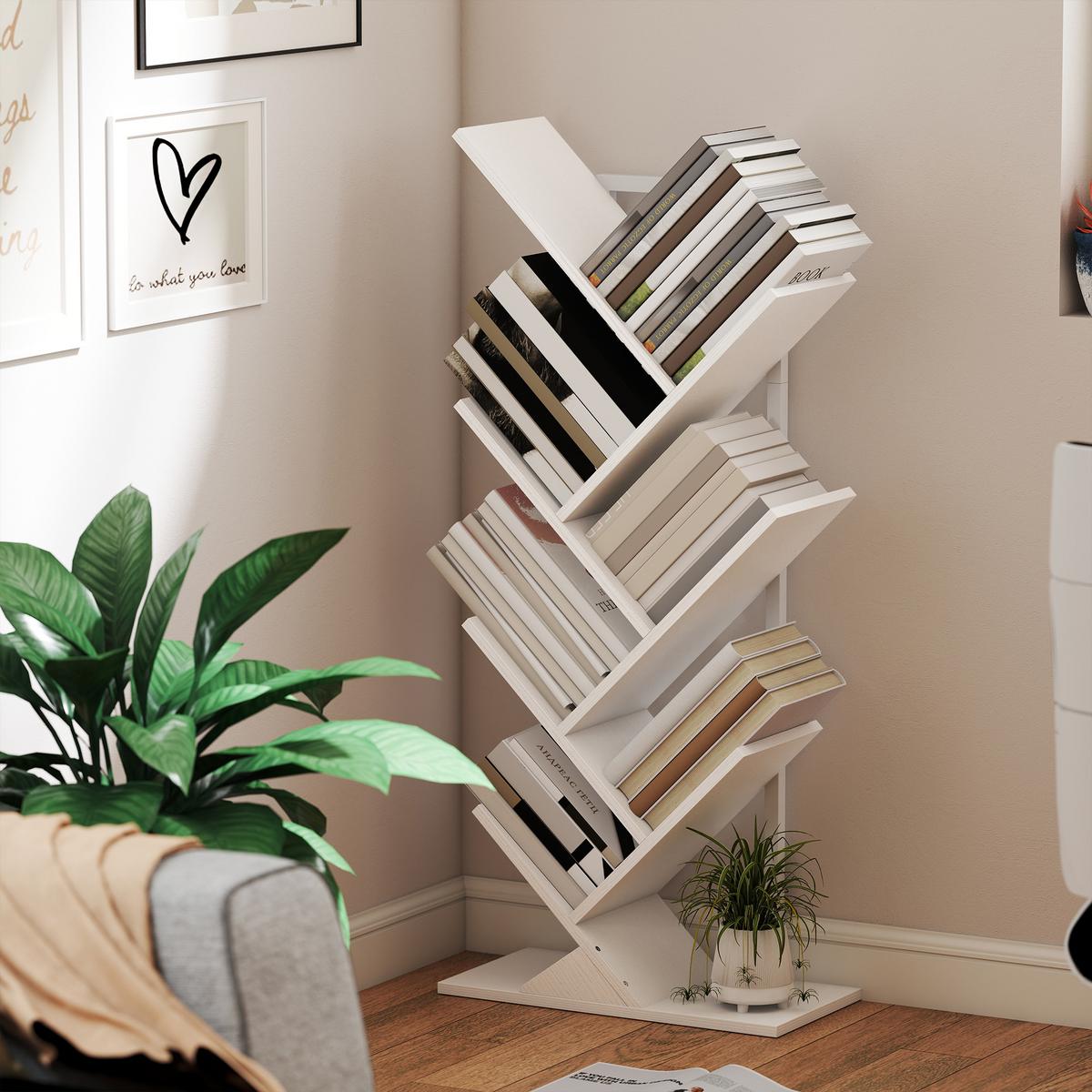 BÜCHERREGAL Standregal mit 7 Ebenen Schmal Regal im Baumform Weiß - Weiß, Holzwerkstoff/Metall (24/109/50cm) - HOMCOM