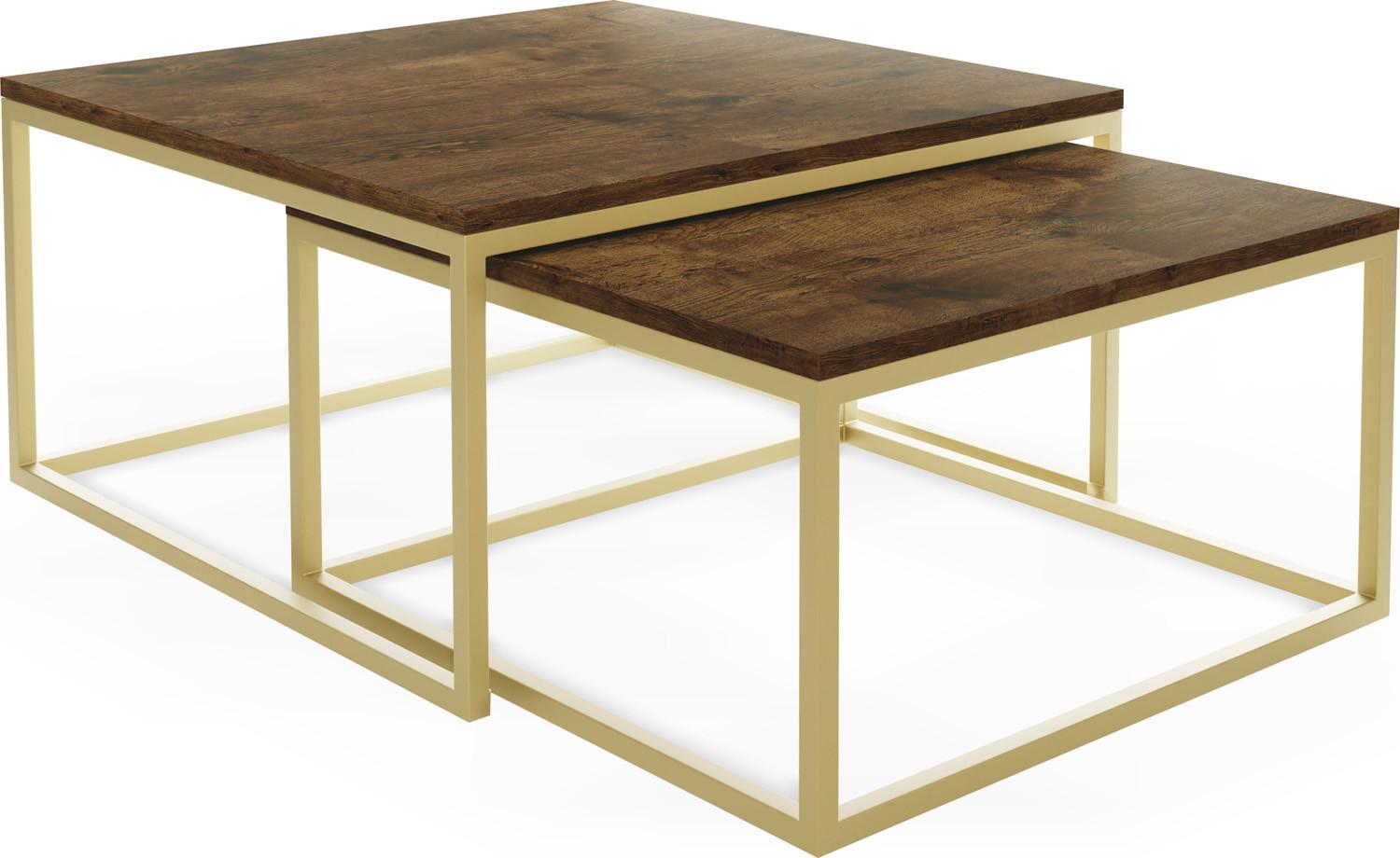 COUCHTISCHE Vella Gold 2er-Set quadratisch, Lefkas Eiche 76/76/39cm + 66/66/34 cm - Alteiche/Goldfarben, Holzwerkstoff/Metall (76/76/39cm) - WFL GROUP