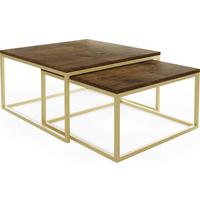 COUCHTISCHE Vella Gold 2er-Set quadratisch, Lefkas Eiche 76/76/39cm + 66/66/34 cm - Alteiche/Goldfarben, Holzwerkstoff/Metall (76/76/39cm) - WFL GROUP