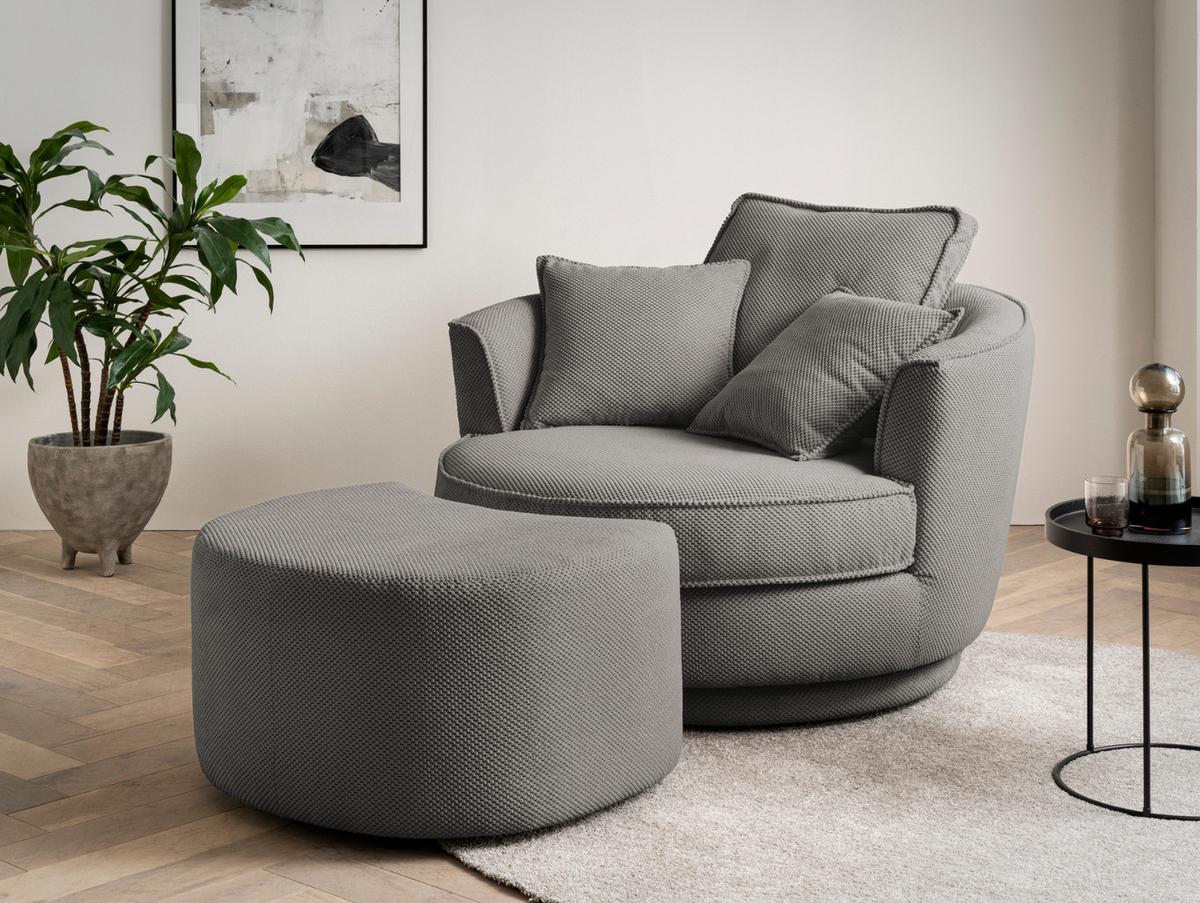 DREHSESSEL grau Web-Velours, XL Sessel 360° drehbar inklusive 3 x Kissen - Grau, Kunststoff/Textil (120/86/120cm)