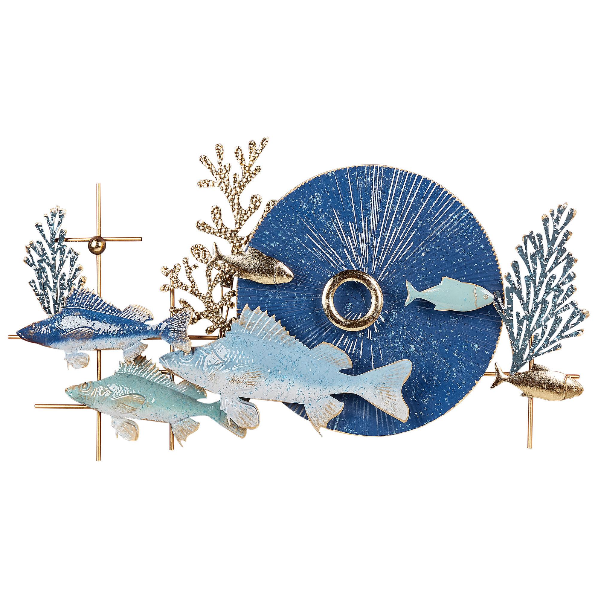 WANDDEKORATION Metall blau/gold Barium - Blau, Metall (92/48/5cm) - Beliani