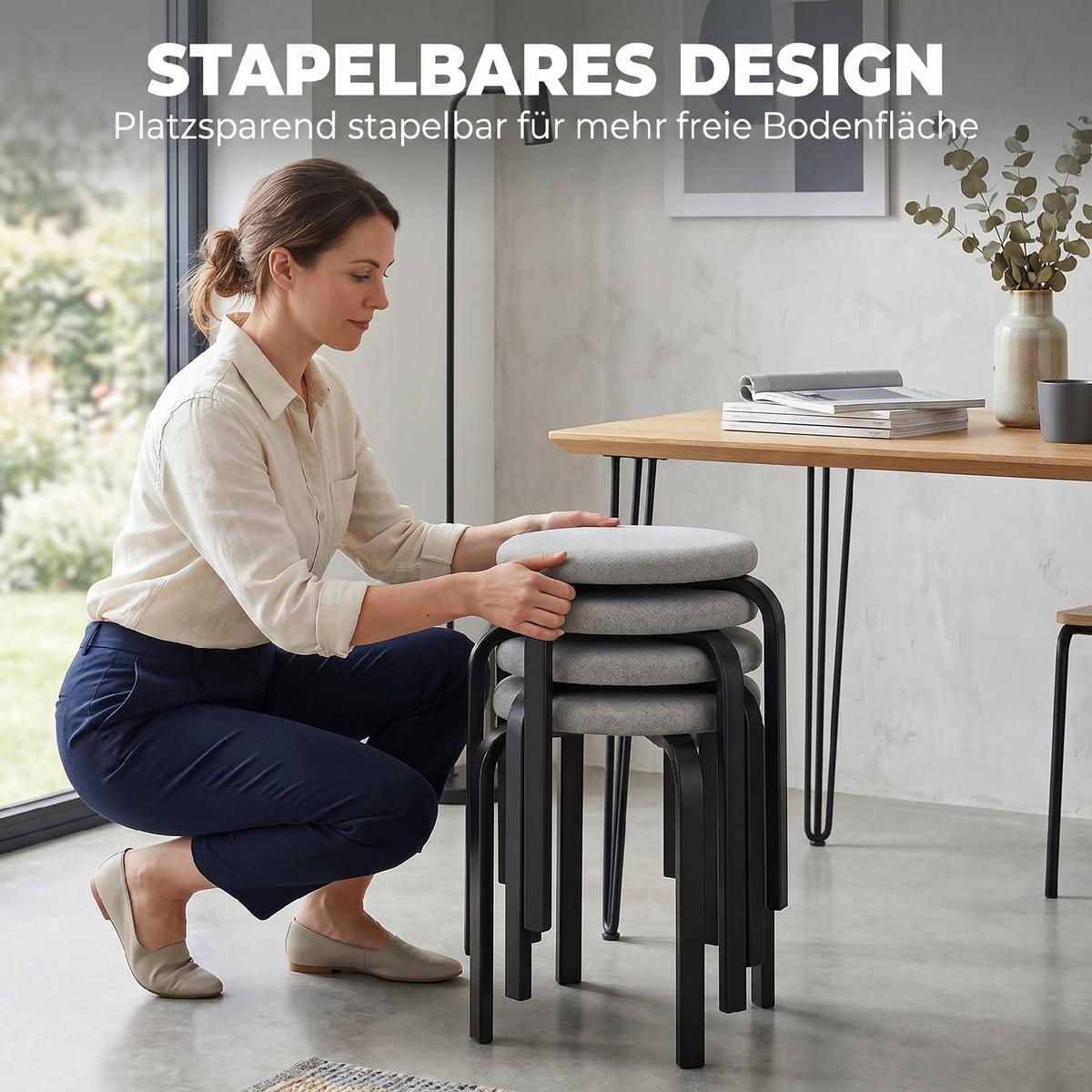 HOCKER 4er Set Kunstleinen Stahl Grau - Schwarz/Grau, Textil/Metall (40/45/40cm) - HOMCOM