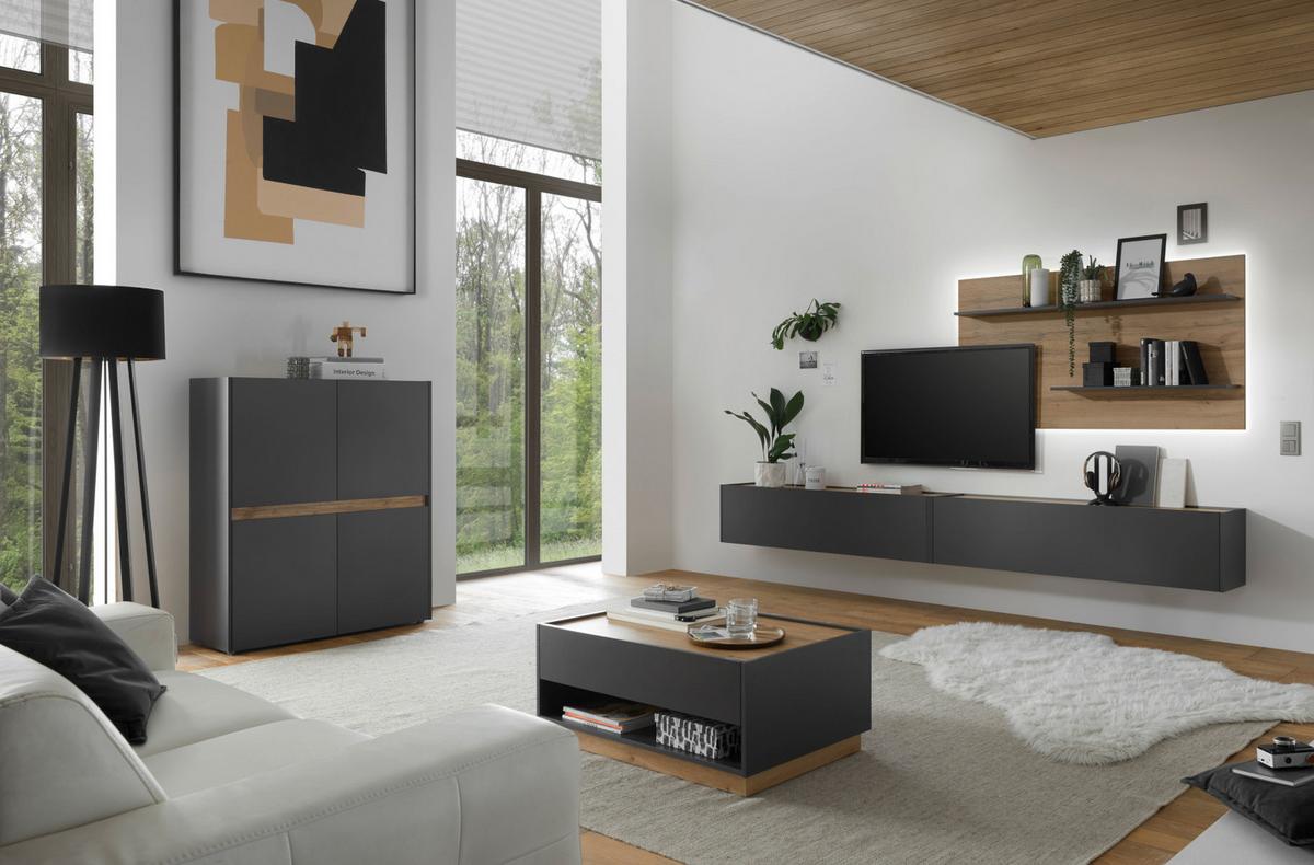 HIGHBOARD grau matt, Eiche Wotan 100 x 120 cm, Kommode 4-türig, 8 Fächer - Eiche Wotan/Grau, Holzwerkstoff/Kunststoff (100/120/40cm) - Furn.Design