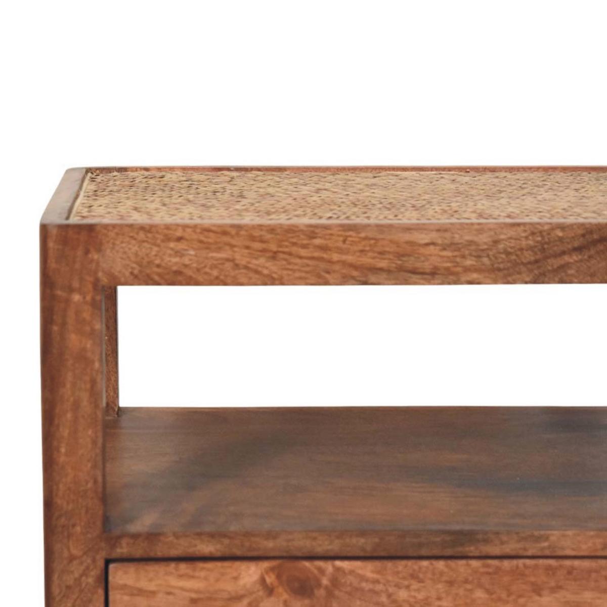 NACHTKASTEN The Caldera, 1 Schublade und Offenes Regal, Hellbraun - Dunkelbraun/Messingfarben, Holz/Metall (55/55/35cm) - Artisan Furniture