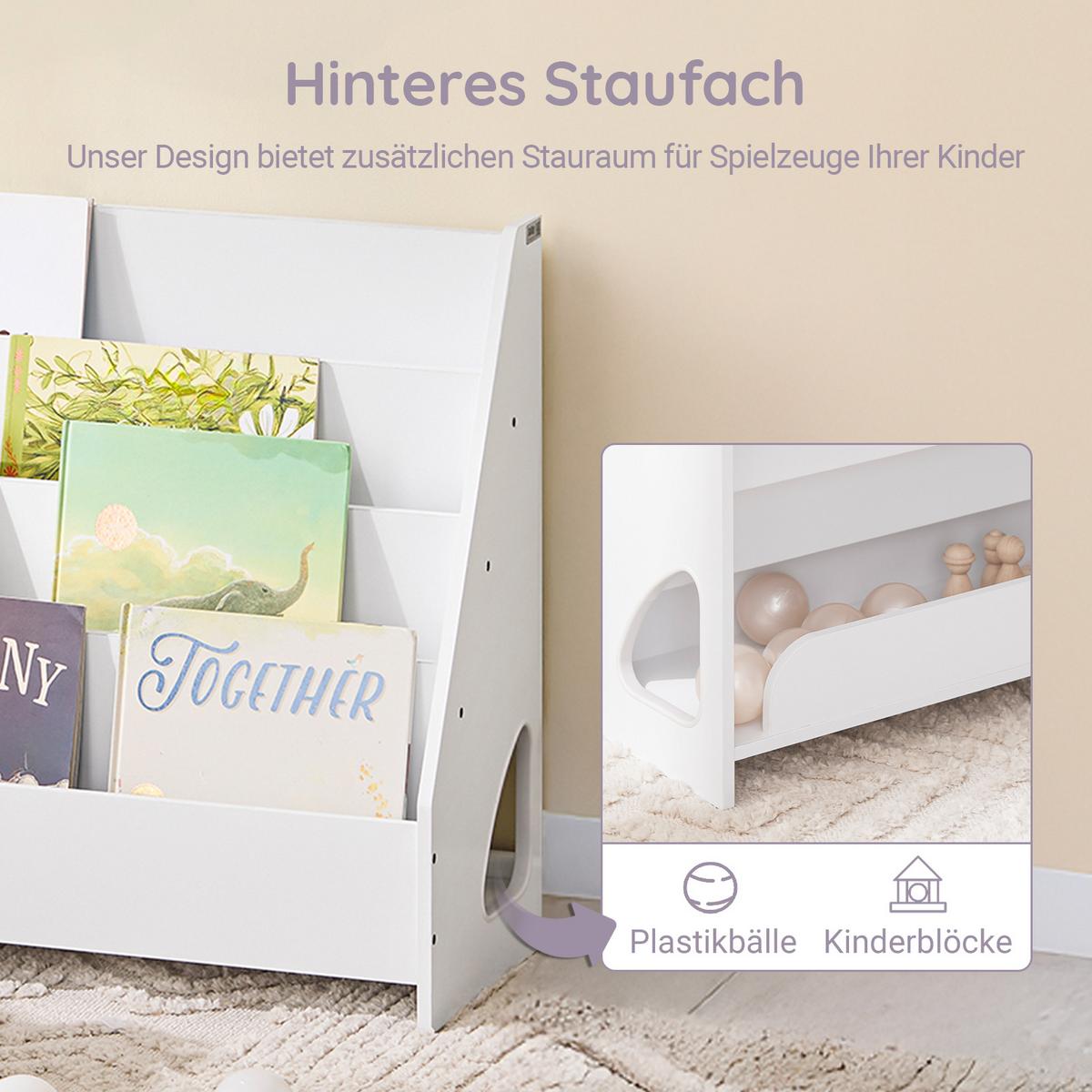 KINDER-BÜCHERREGAL mit 4 offenen Fächer, Weiß 70x60x30cm - Weiß, Holzwerkstoff (70/60/30cm) - SoBuy