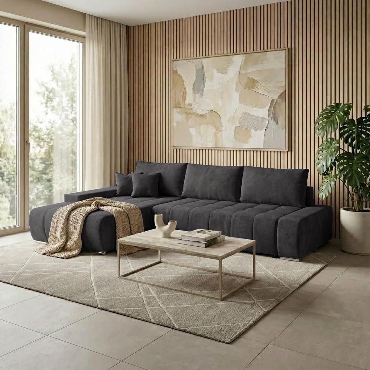 ECKSOFA Draco L schwarz links - Chromfarben/Schwarz, Textil/Metall (267/186cm) - Beautysofa