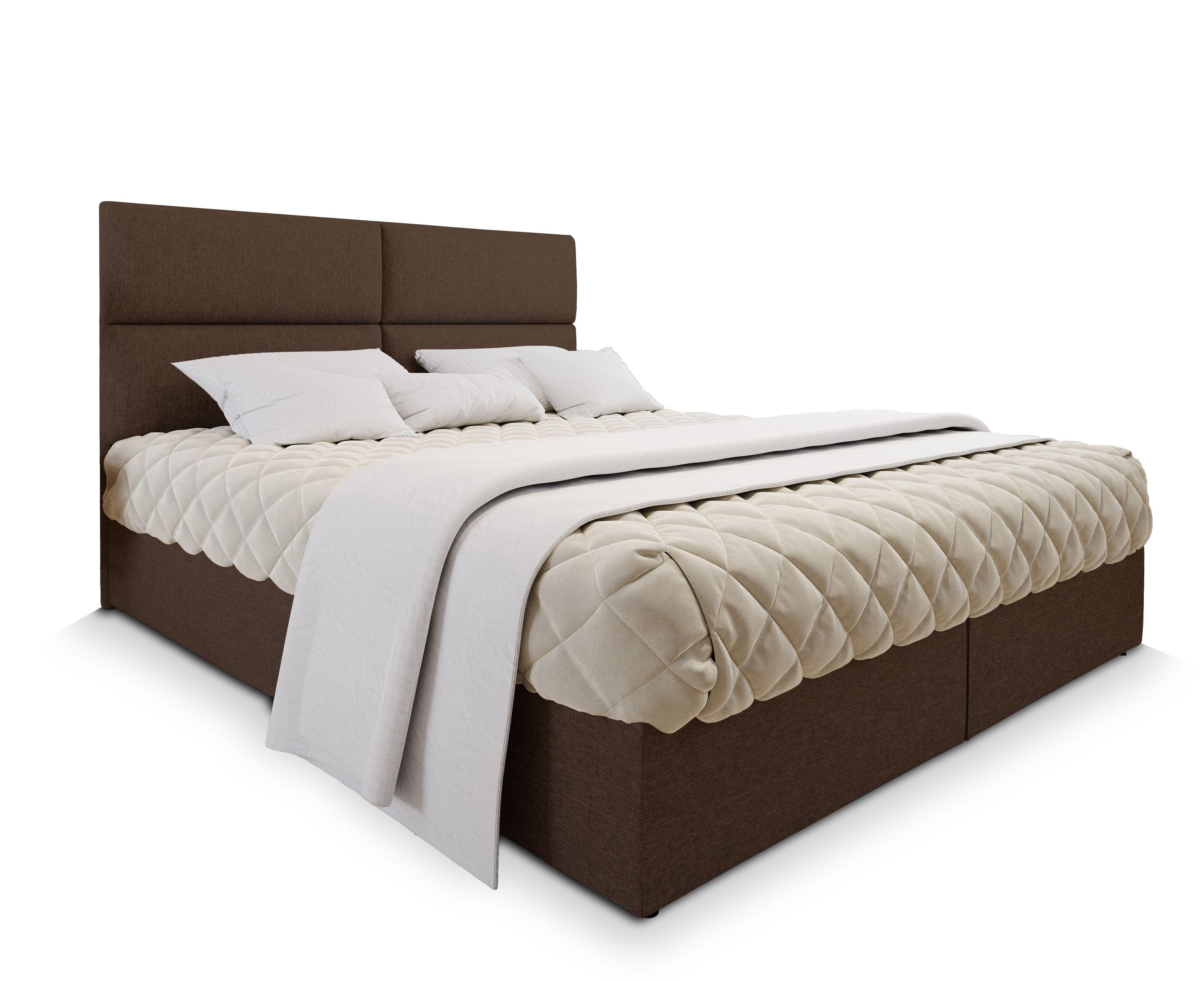 BOXBETT LONIS 160x200 cm mit Matratze und Topper - Braun - Braun, Holz (160/200cm) - MASSENO