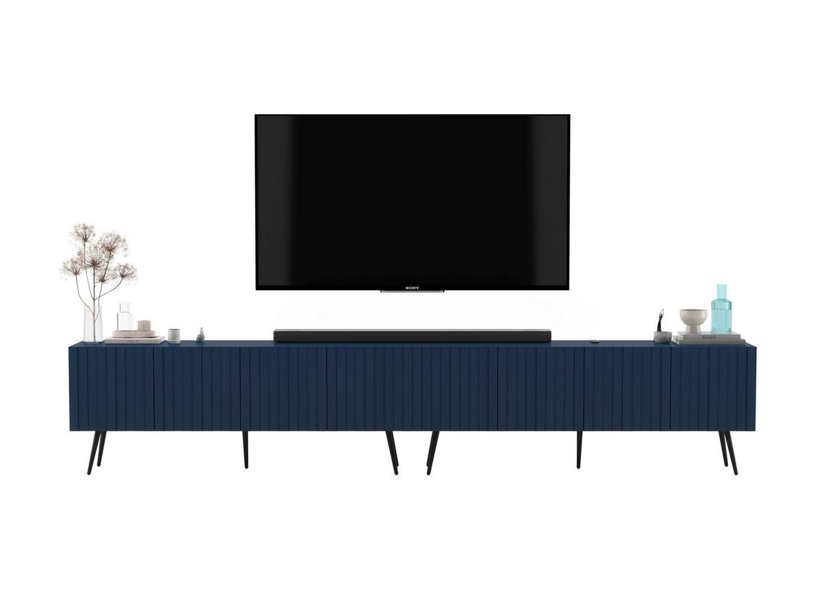 TV-LOWBOARD 2-er Set Elpis Marineblau mit goldenen Metallbeinen 150 cm - Blau/Goldfarben, Holzwerkstoff (300/60.5/36.5cm) - Meble Lindner