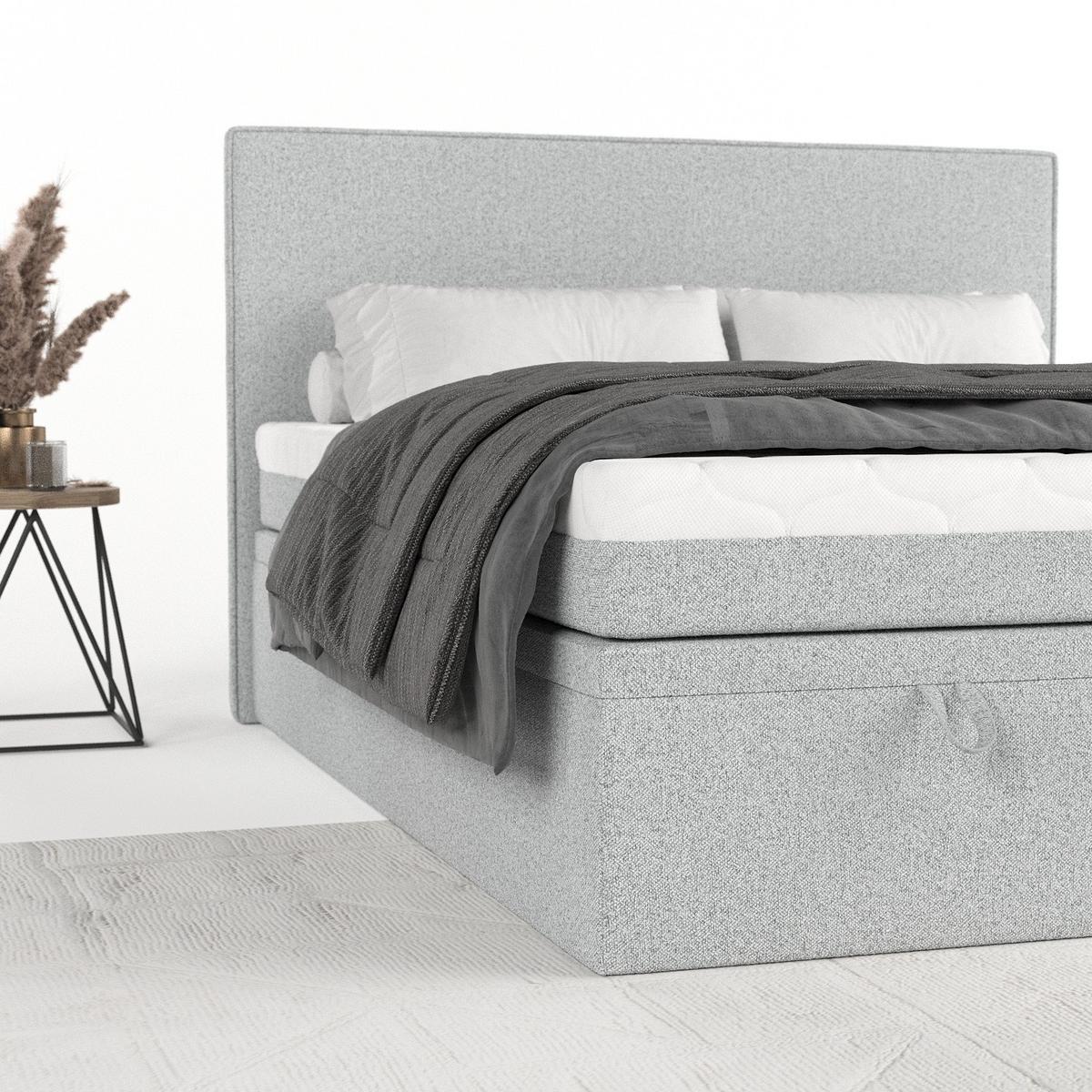BOXBETT Zalla 140/200 cm Hellgrau im Riva Stoff - Hellgrau/Schwarz, Holz/Holzwerkstoff (140/200cm) - AltaBeds