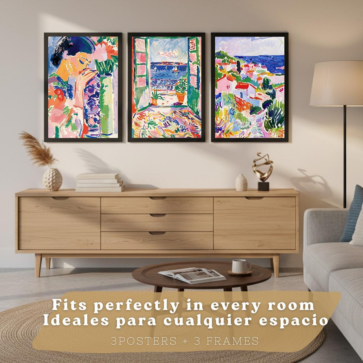 POSTER 3er Bilder-Set Wandbilder Maritim Blau modern Wohnzimmer Deko, Schlafzimmer, Küche, Badezimmer Schwarzer Rahmen A4 - Schwarz, Papier (29.7/1/21cm) - Nacnic