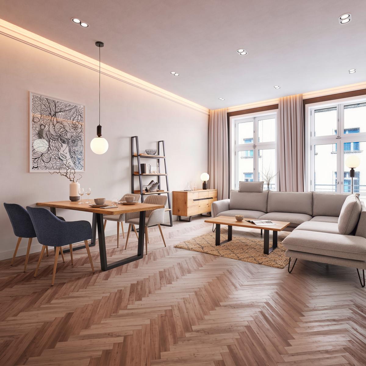 Wohnlandschaft hellgrau, "Malia" - Hellgrau/Schwarz, Modern, Holz/Textil (268/103/234cm) - Bessagi Home