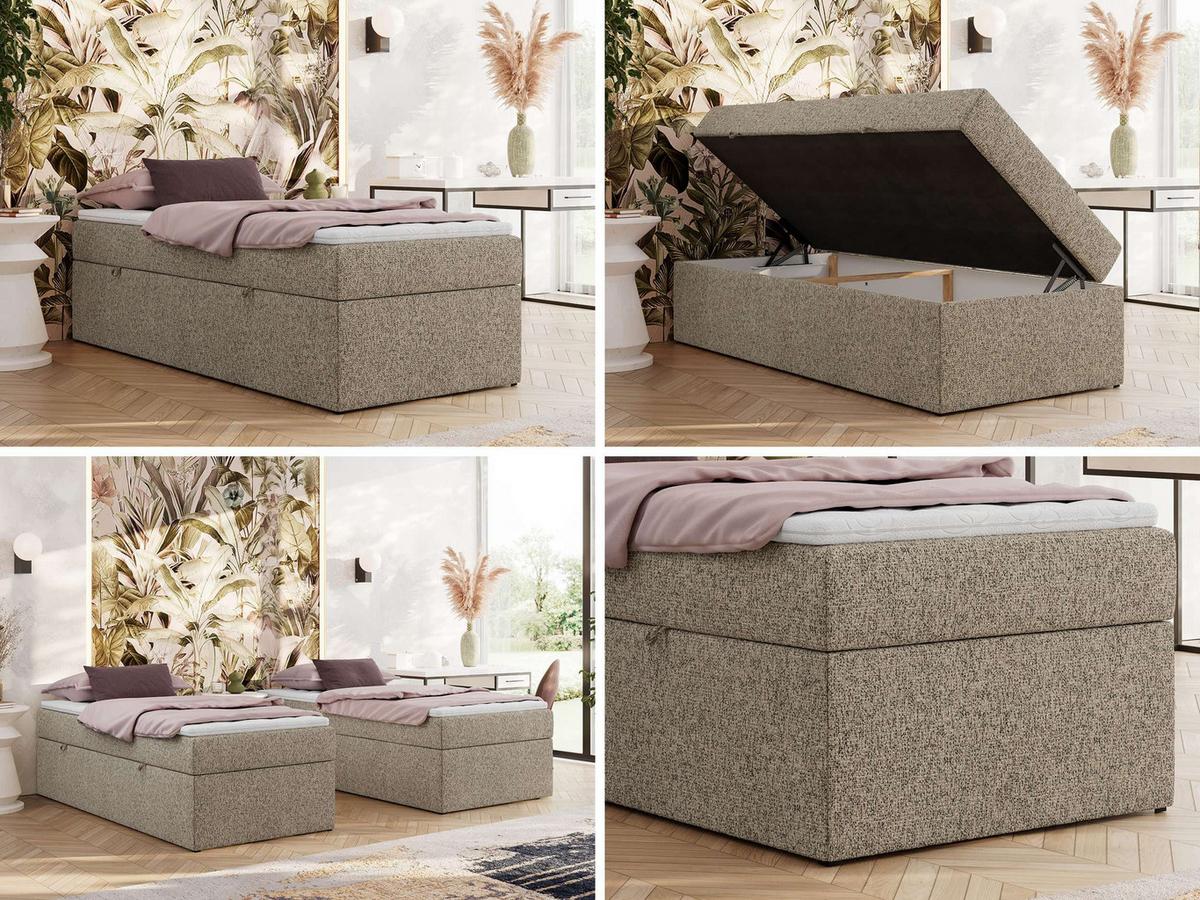 BOXBETT ZERO 90/200 - Dunkelbeige Struktur - H3 - Topper Visco - Cappuccino, Textil (90/200cm) - MKS