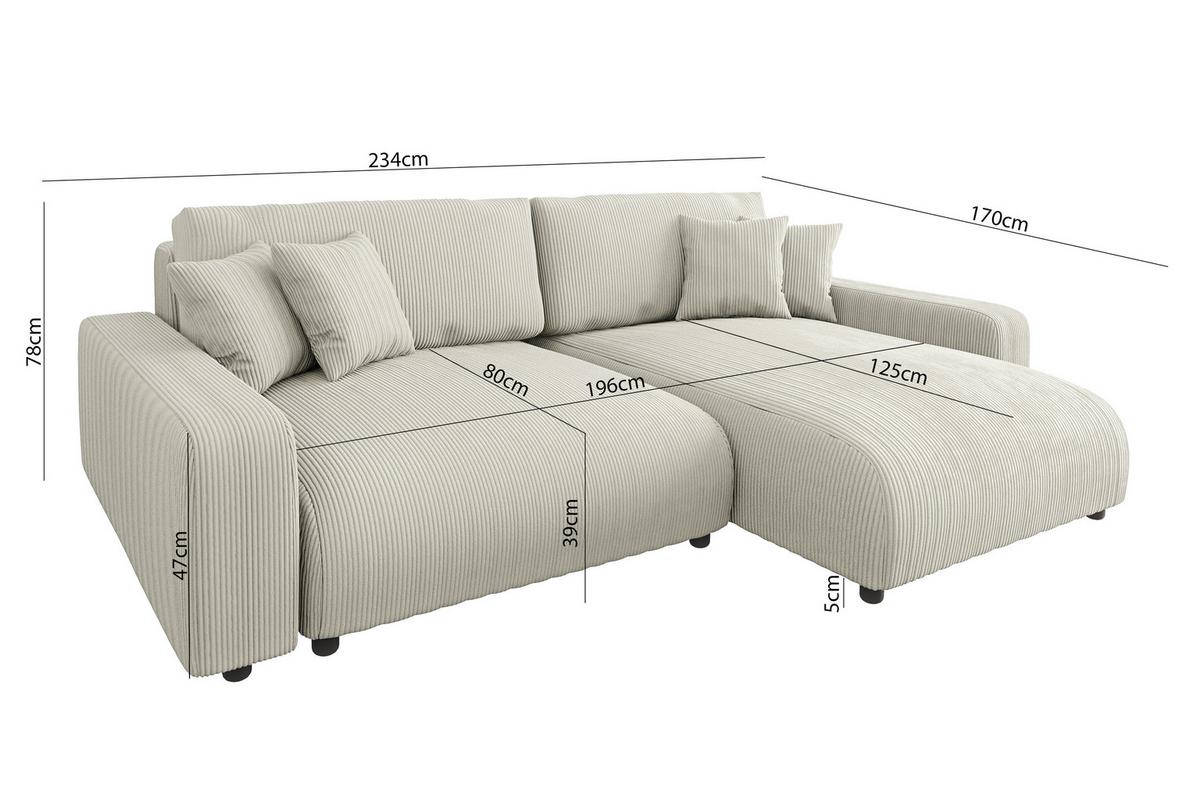 ECKSOFA Emma Beige Cord - Ottomane rechts - Beige, Textil (234/170cm) - S-Style Möbel