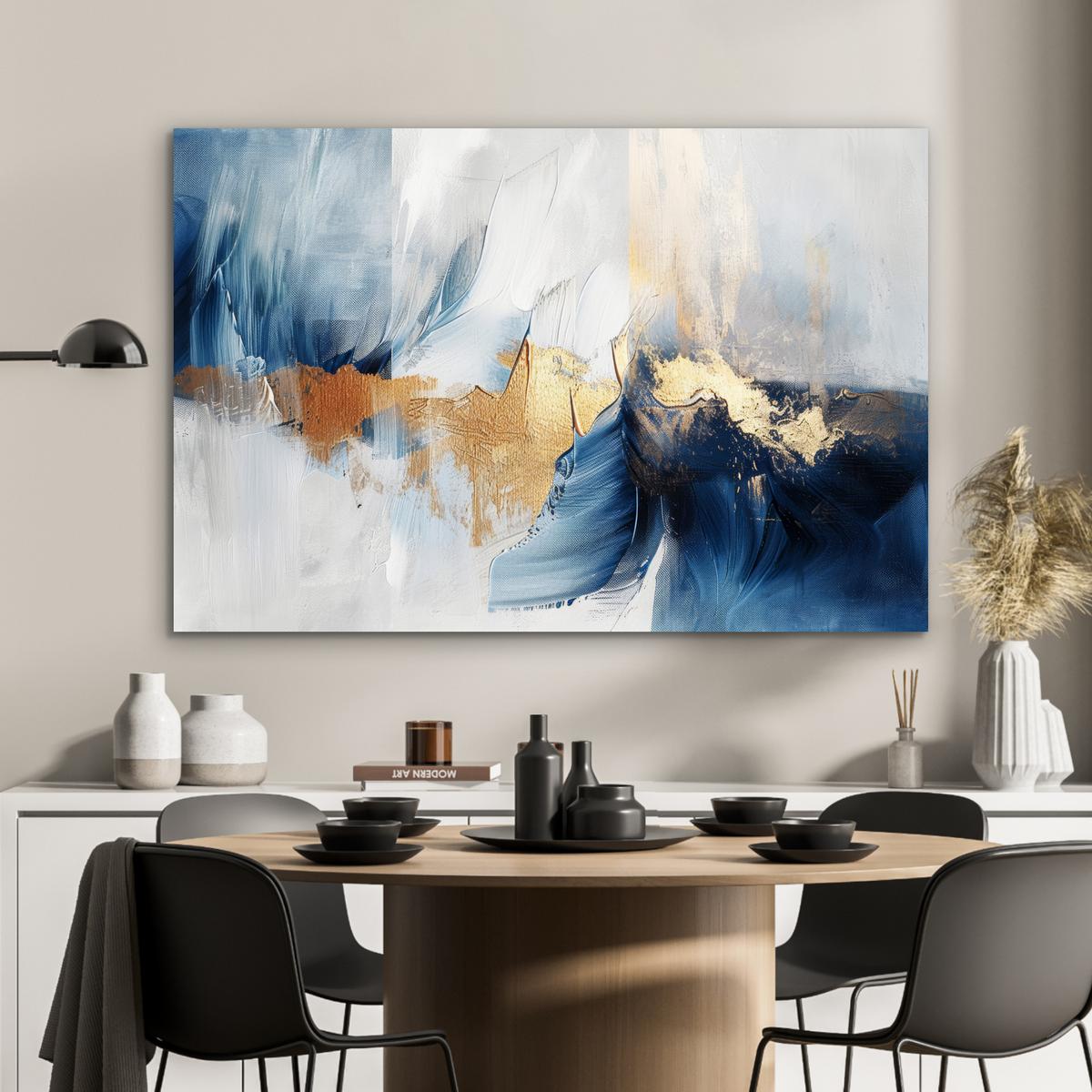 METALLBILD Gold - Blau - Aquarell - Kunst - Modern Deko Groß 120x80 cm - Hellblau, Metall (120/80cm) - MuchoWow