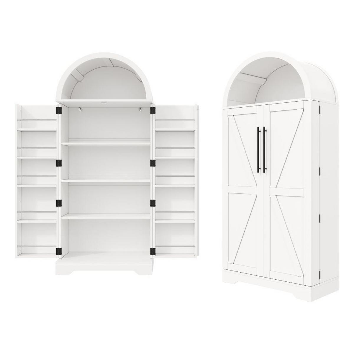 HIGHBOARD Bogenschrank Weiß 165x70x40cm mit Türablagen & offenem Fach Landhausstil - Weiß, Holzwerkstoff (70/165/40cm) - Urban Meuble