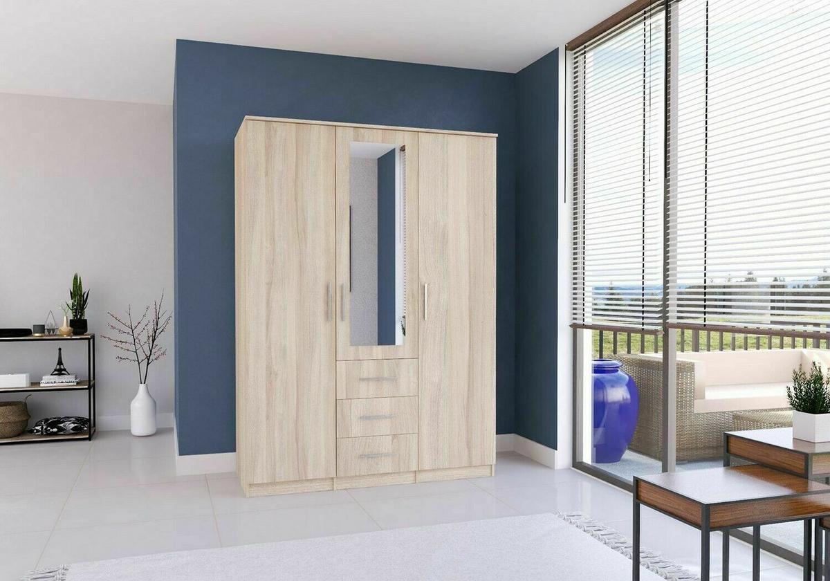 DREHTÜRENSCHRANK150/207/57/61CM Szantal 3D Sonoma/Sonoma - Alufarben/Sonoma Eiche, Glas/Holzwerkstoff (151/210/59cm) - imoebel24