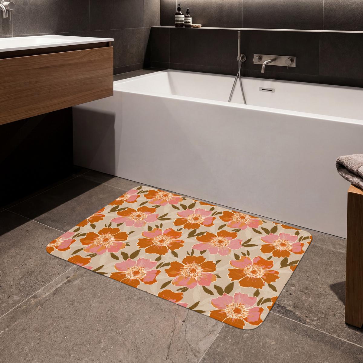 BADEMATTE Blumen - Motiv - Retro 90x60 cm - Multicolor, Textil (90/60cm) - OnlyWow