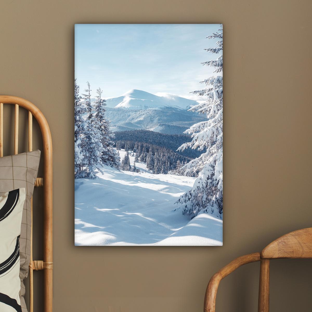LEINWANDBILD Winterlandschaft - Natur - Berge - Bäume - Schnee Wanddeko 40x60 cm - Hellblau, Textil (40/60cm) - MuchoWow