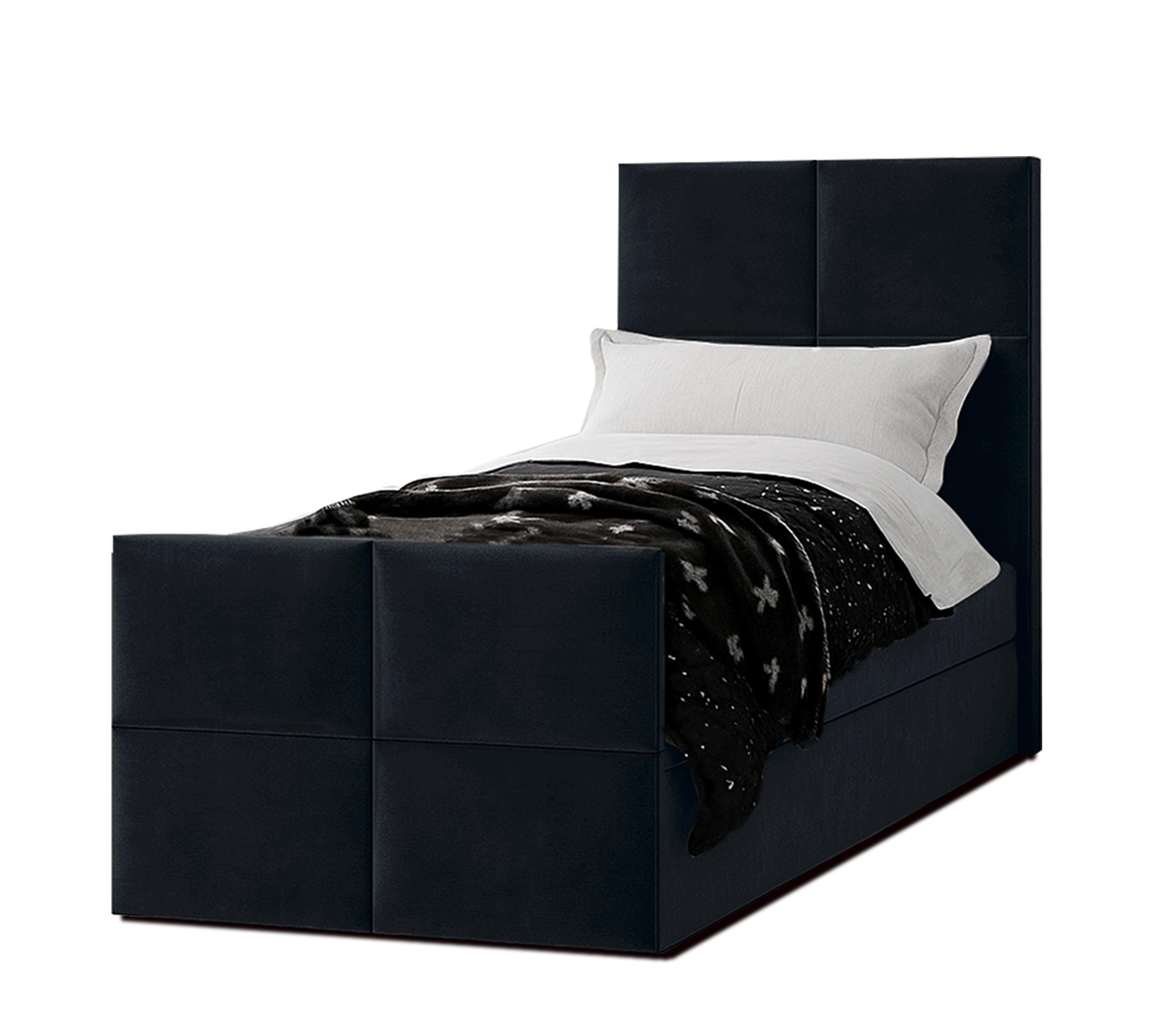 BOXBETT ALEYNA 120x200 cm mit Bettkasten und Matratze - Schwarz + TOPPER - Schwarz, Holz/Holzwerkstoff (120/200cm) - AX Living