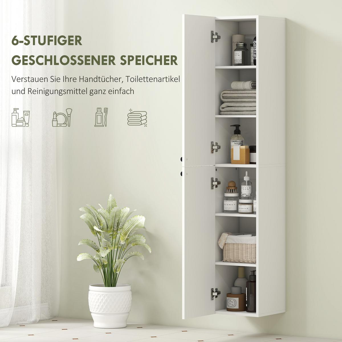 BADEZIMMERSCHRANK MDF Weiß - Weiß, Holzwerkstoff (30/161/30cm) - HOMCOM