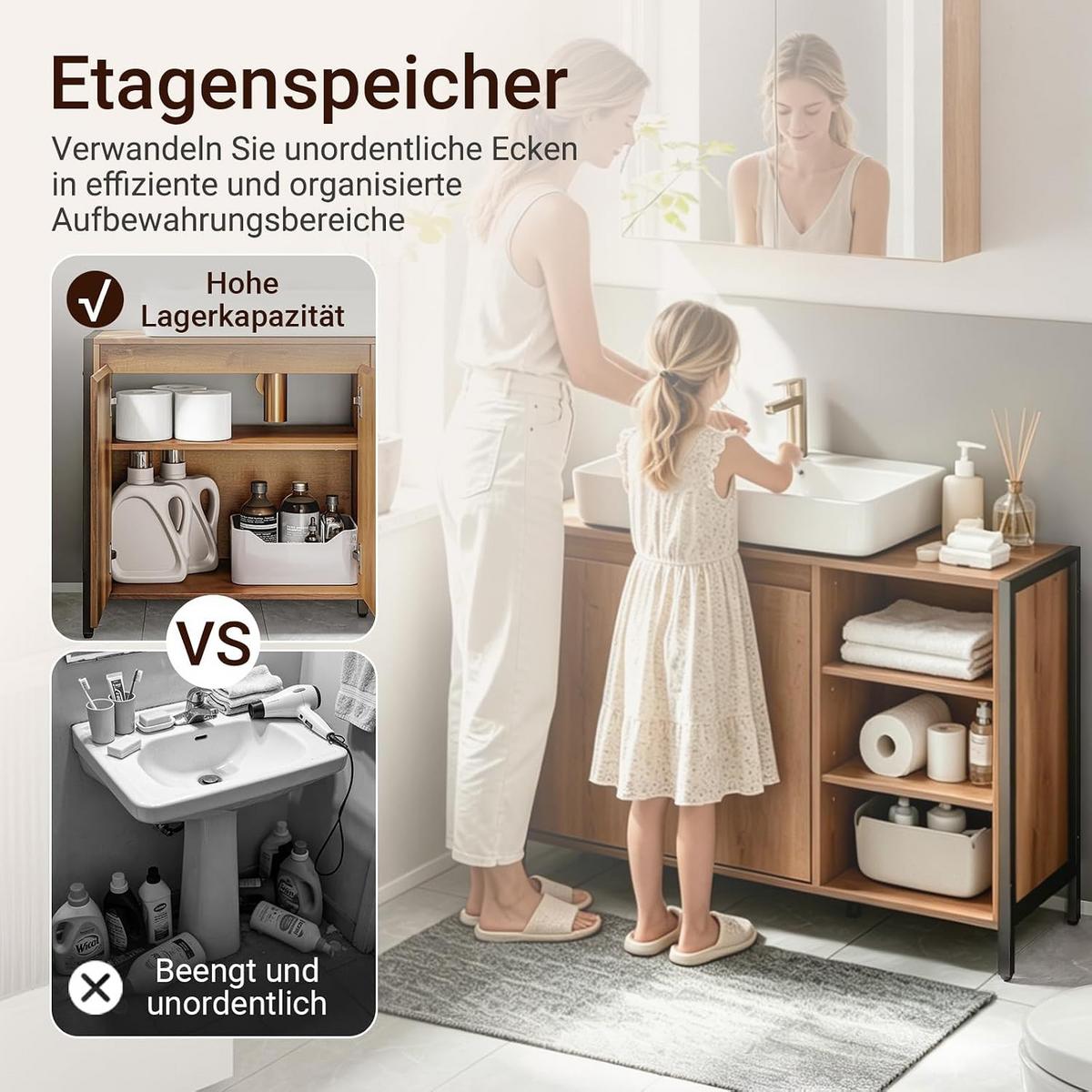 WASCHBECKENUNTERSCHRANK 90cm Breit mit U-Aussparung - Hellbraun, Holzwerkstoff (90/60/30cm) - SoBuy