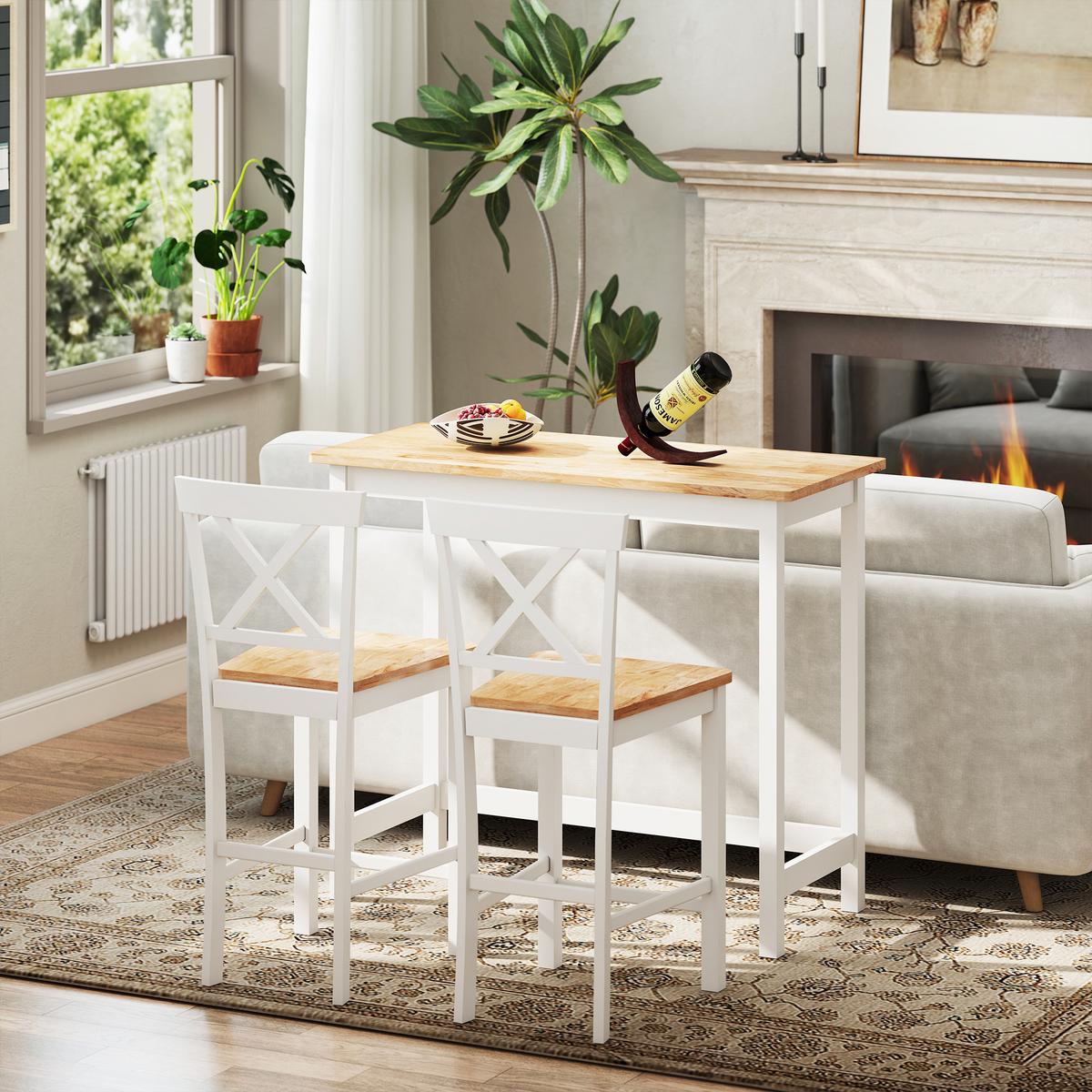 BARTISCH und Barhocker-Set 3tlg. mit Holzoptik - Eichefarben/Weiß, Holz (108/48/91cm) - HOMCOM