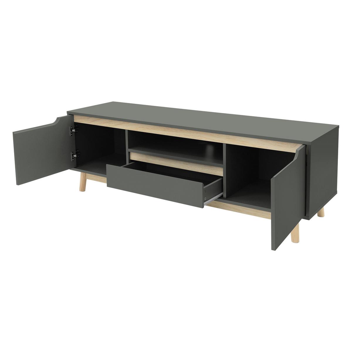 TV-LOWBOARD 140x40x46 cm Grün-Natur mit Kiefernholz-Füße - Naturfarben/Grau, Holz (40/46/140cm) - ML-DESIGN