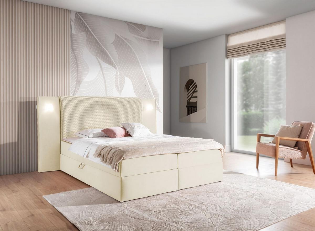 BOXBETT Marten Magic Velvet Set.1 - Creme, Holzwerkstoff/Textil (160/200cm) - Fun Möbel