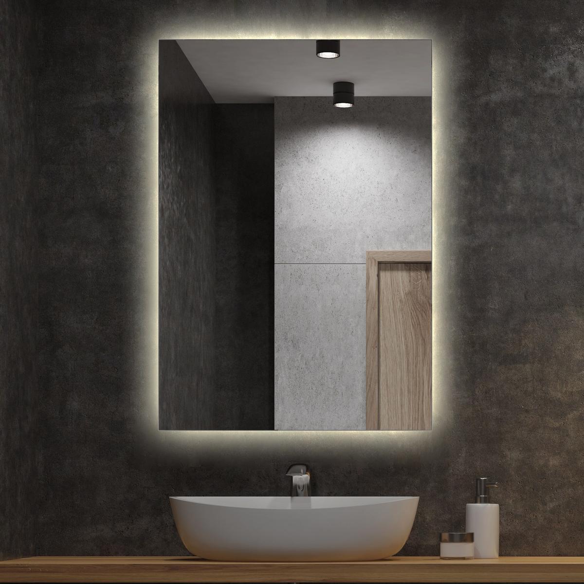 LED SPIEGEL 100 cm x 70 cm Rechteckig Warmweiß 3000 K - Blaugrau, Glas (100/70/2.4cm) - TULUP