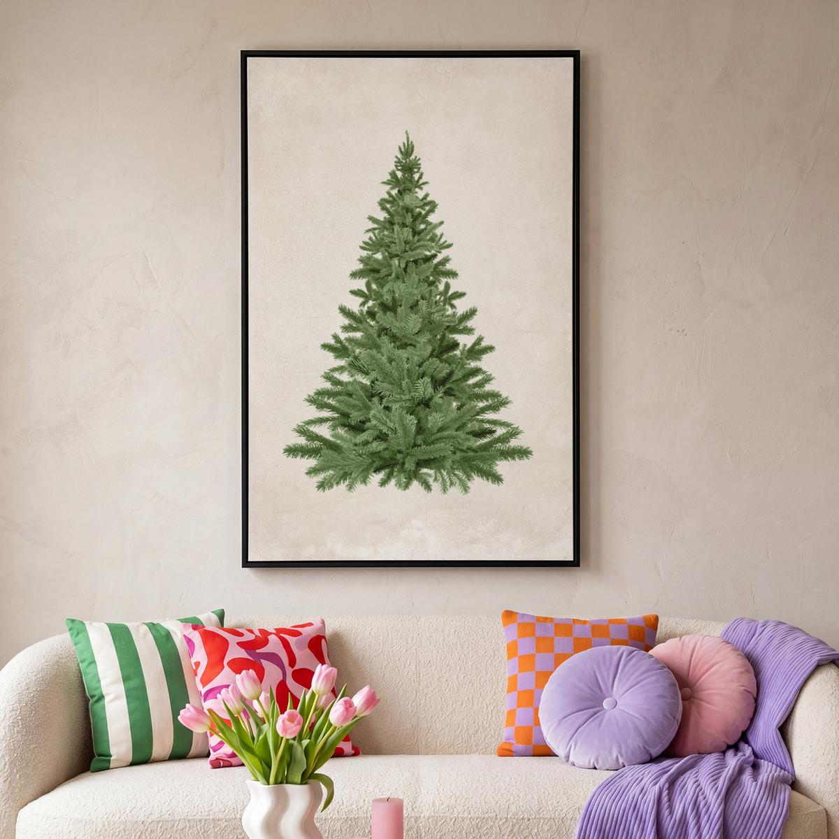 LEINWAND Bilder mit Rahmen - Weihnachtsbaum - Grün - Weihnachten - Feiertage - 100x150 - Olivgrün, Textil (100/150cm) - MuchoWow