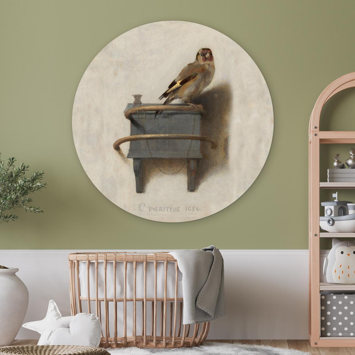 WANDBILD Stieglitz - Alter Meister - Carel Fabritius Wandbild 120x120 cm - Grau, Kunststoff (120/120cm) - MuchoWow