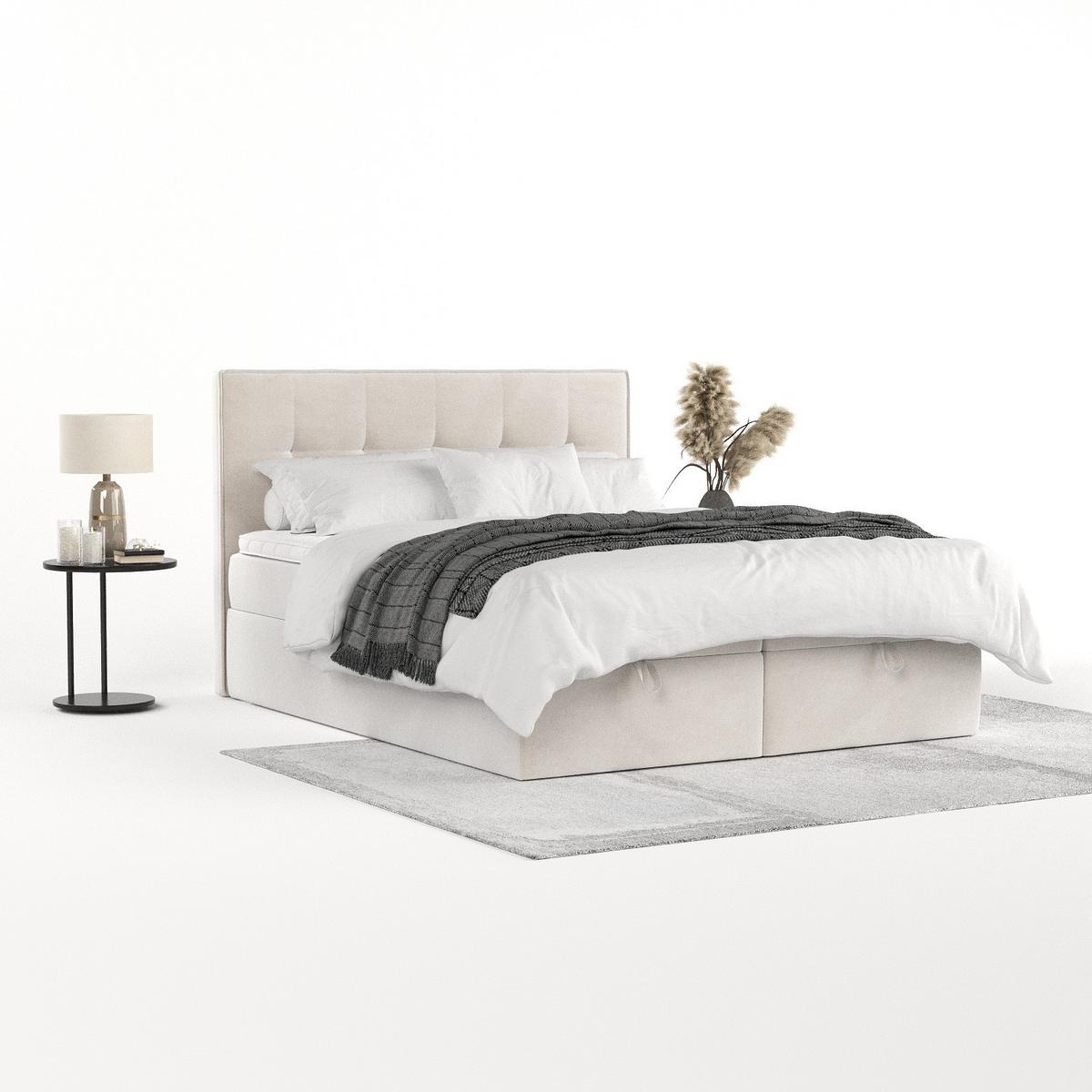 BOXBETT Tivra 200/200 cm Creme im Paros Stoff - Creme/Schwarz, Holz/Holzwerkstoff (200/200cm) - AltaBeds