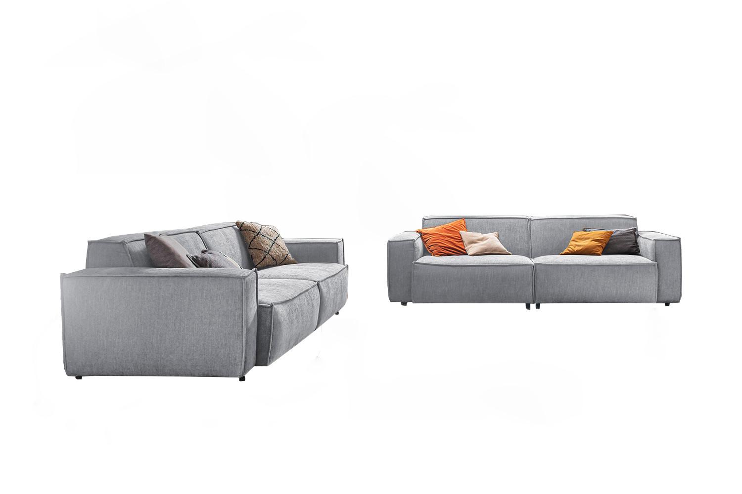 SITZGRUPPE SAMU Hellgrau Webstoff (2er-Set) - Hellgrau/Schwarz, Kunststoff/Textil (256/72/106cm) - KAWOLA