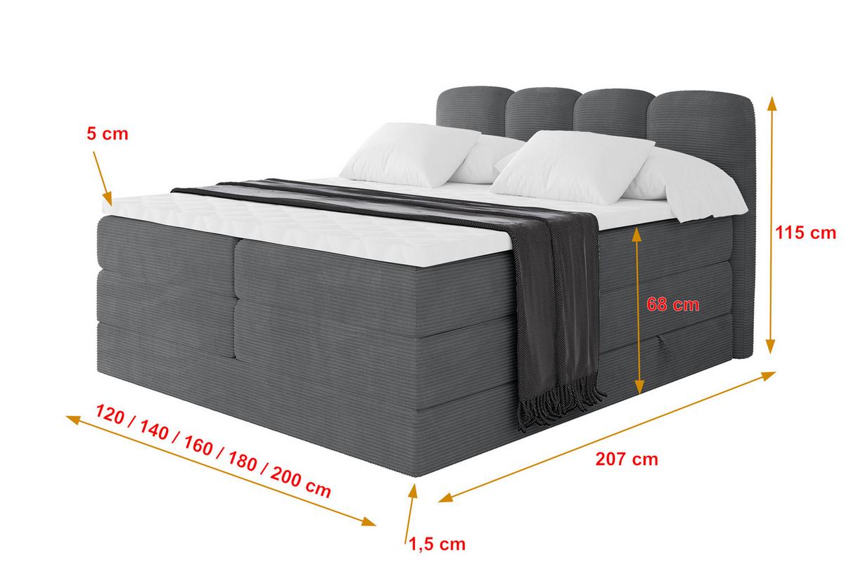 BOXBETT mit Matratze H3|H4 - NINA KING - 180x200 cm - Dunkelgrau - Taupe, Holzwerkstoff (180/200cm) - ALTDECOR