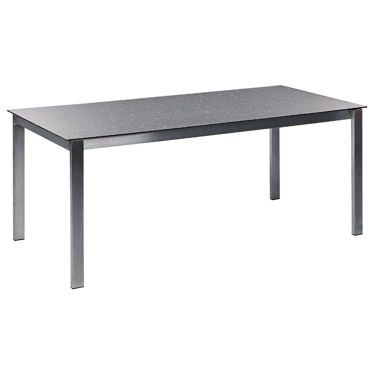 GARTENTISCH Keramik-Glas Granit Optik schwarz 180/90 cm Cosoleto - Silberfarben/Schwarz, Glas (180/90/75cm) - Beliani