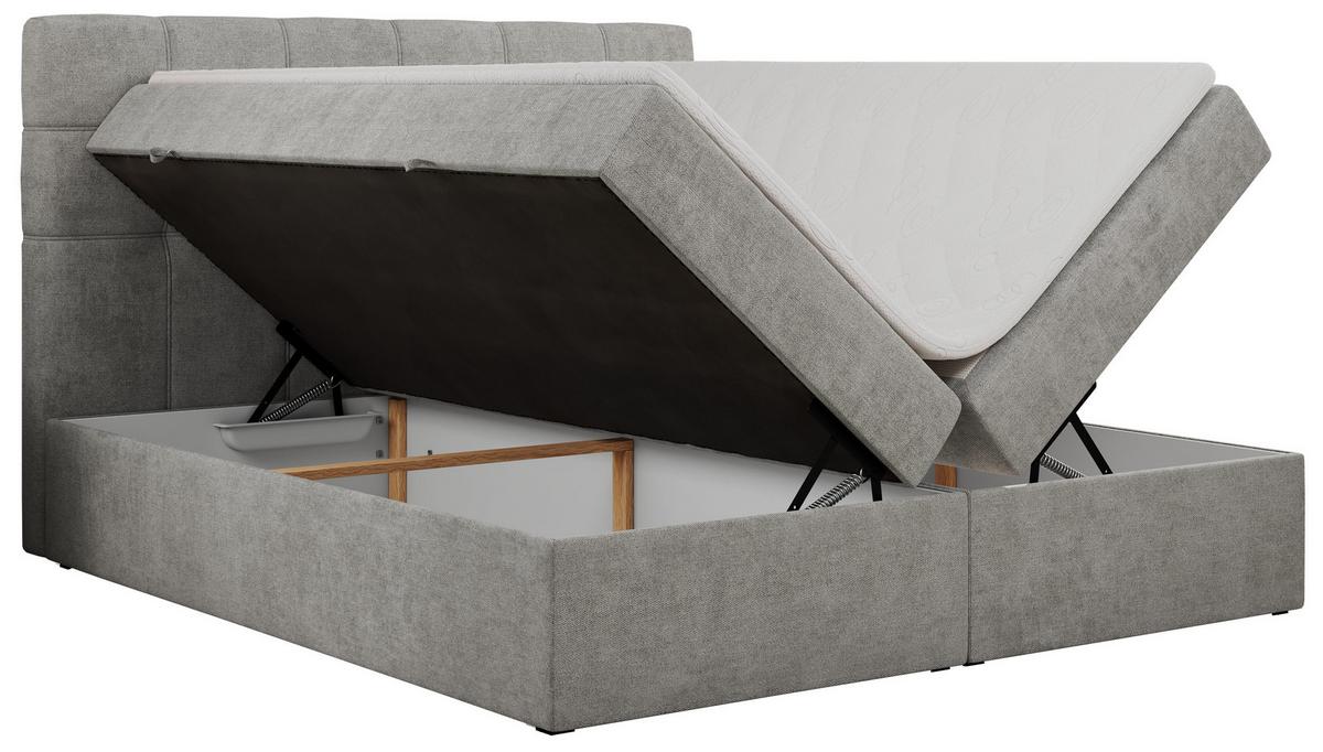 BOXBETT ERNI 140/200 - Hellgrau Strukture - H4 - Hellgrau, Holz/Textil (140/200cm) - MKS