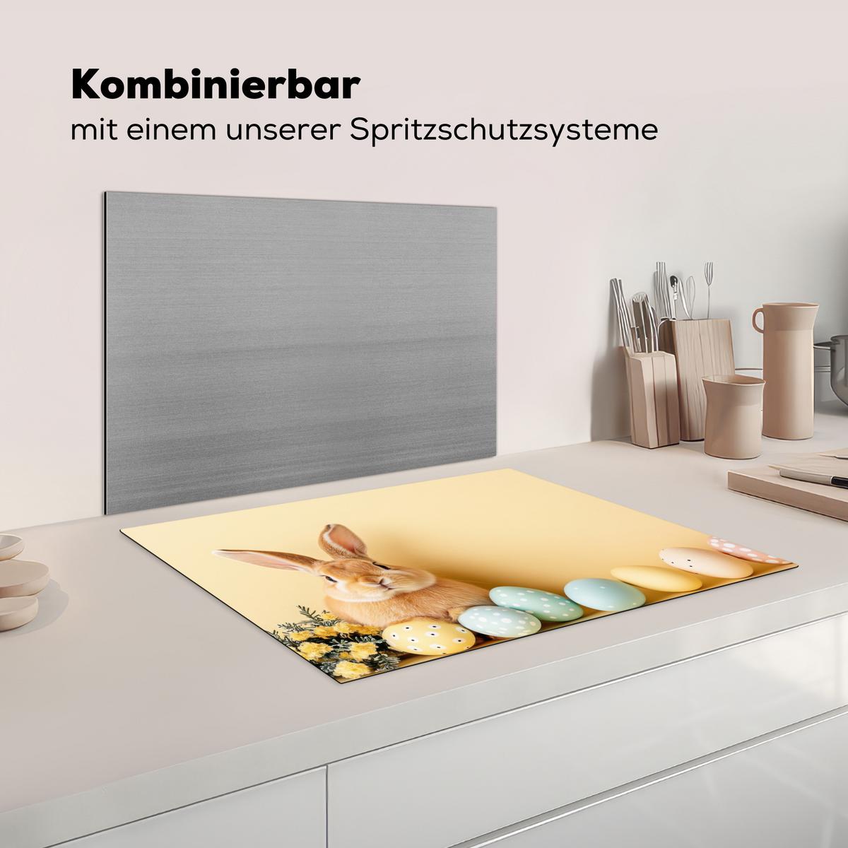 HERDABDECKPLATTE Eier - Kaninchen - Pastellfarbtöne Induktionsmatte 71x52 cm - Hellgelb, Kunststoff (71/52/0.2cm) - MuchoWow